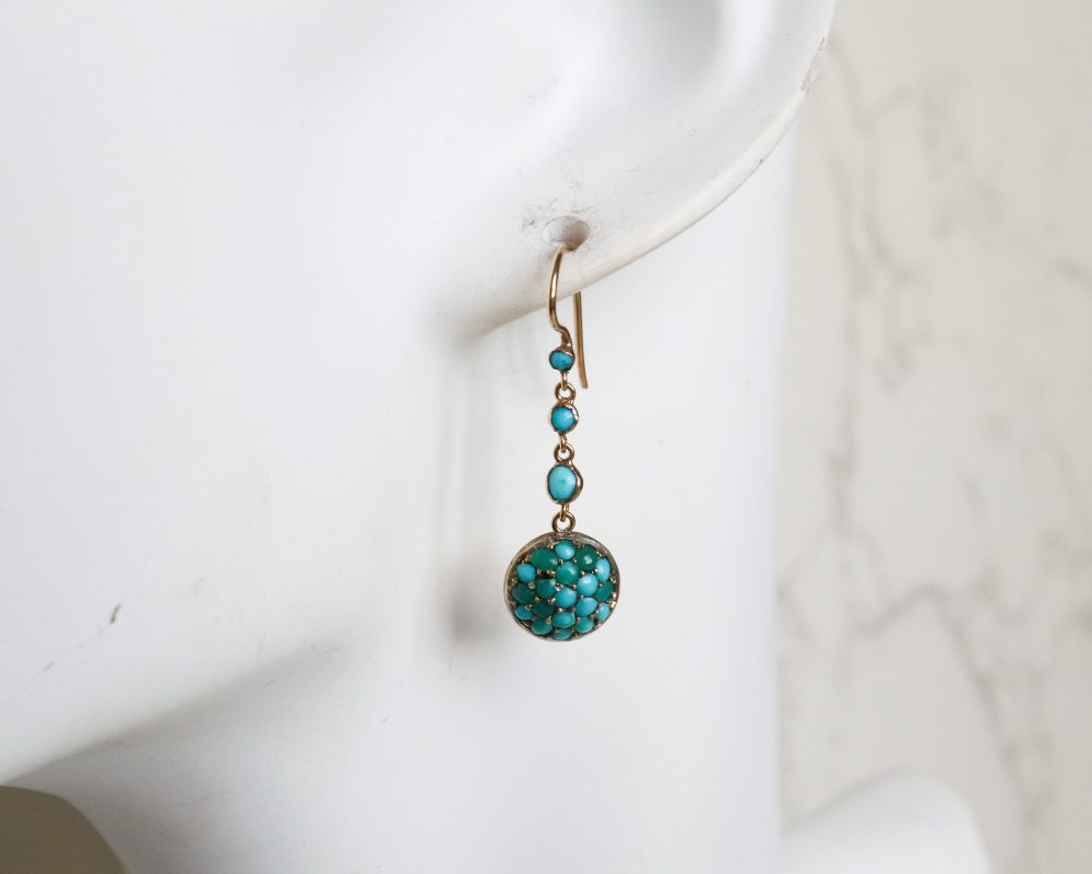 Antique turquoise earrings crafted during the Victorian era for sale in Leeds, Yorkshire