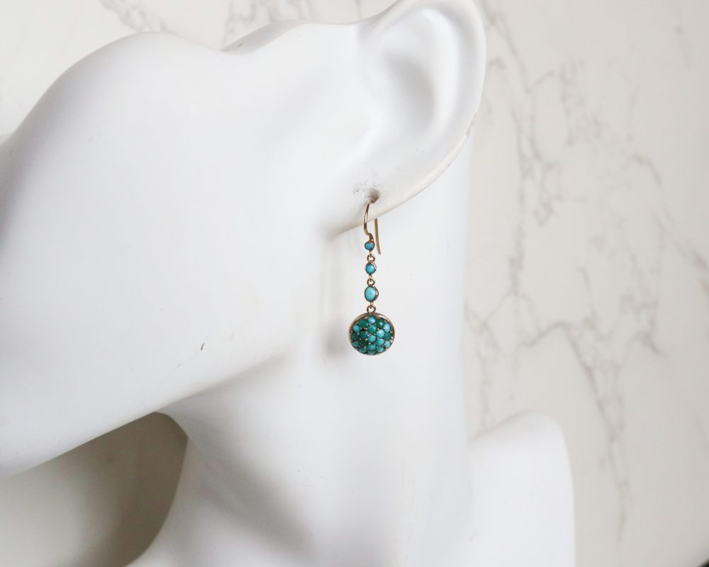 Antique turquoise earrings crafted during the Victorian era for sale in Leeds, Yorkshire