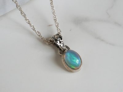 Silver and Ethiopian opal pendant on a silver chain for sale