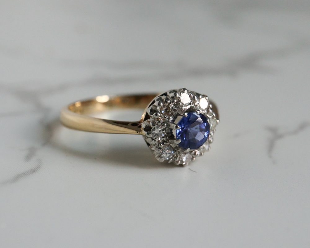 Antique 1920s sapphire and diamond cluster ring for sale in Leeds, Yorkshire