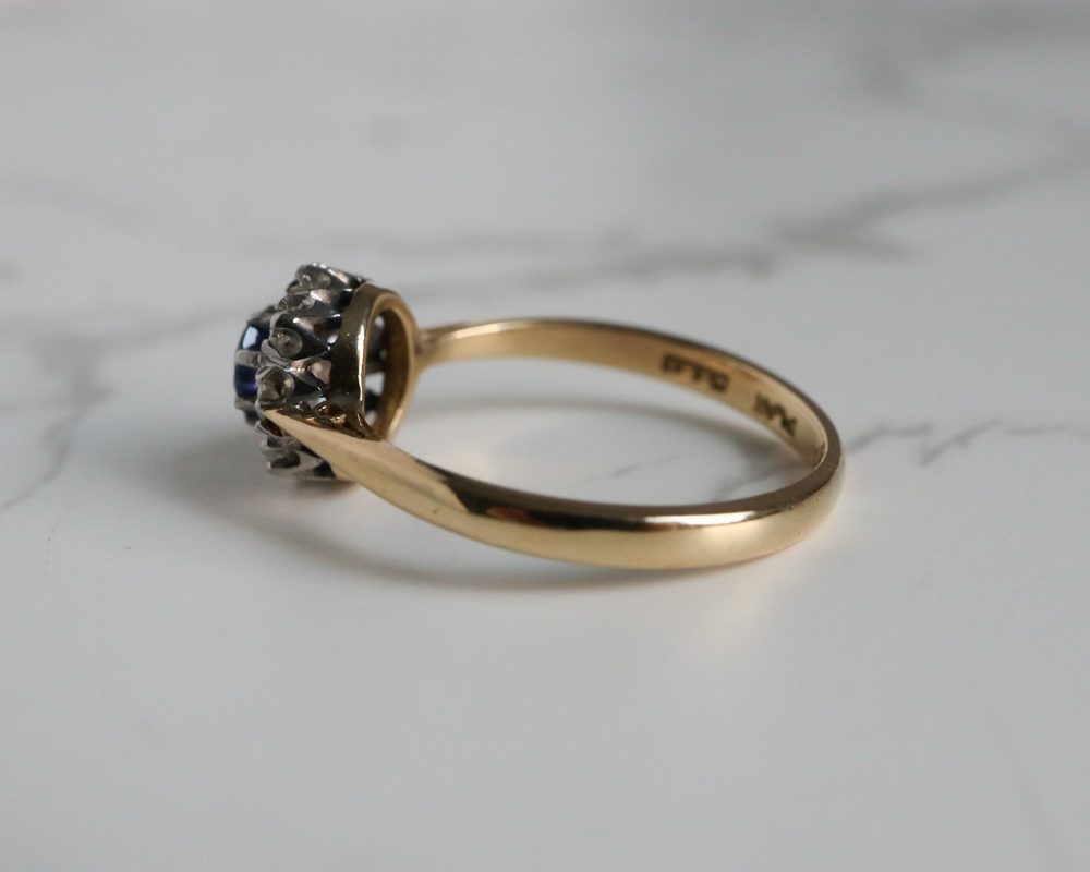 Antique 1920s sapphire and diamond cluster ring for sale in Leeds, Yorkshire