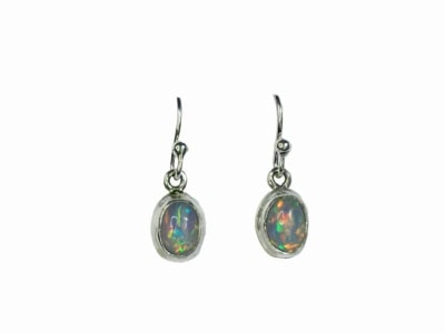Ethiopian opal and silver drop earrings for sale