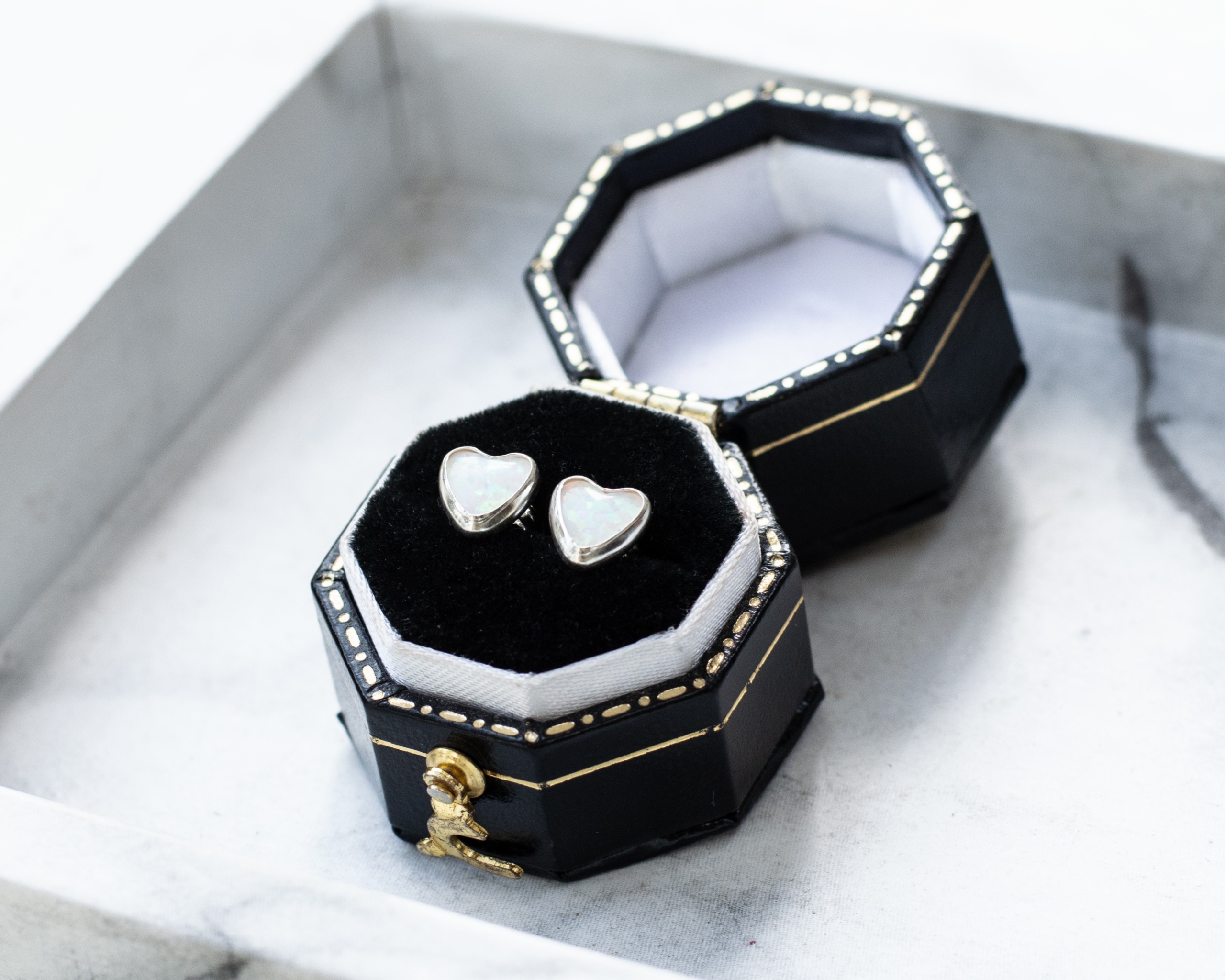 modern white opal and silver stud earrings in box for sale in Leeds, Yorkshire