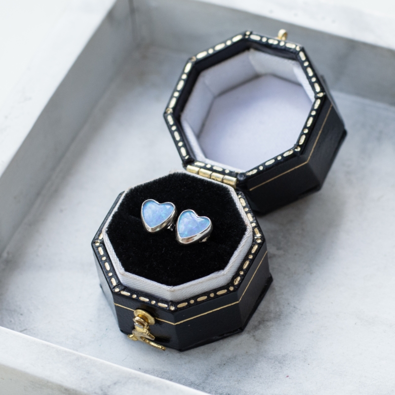 modern silver and light blue heart shaped opal studs for sale in Leeds, Yorkshire