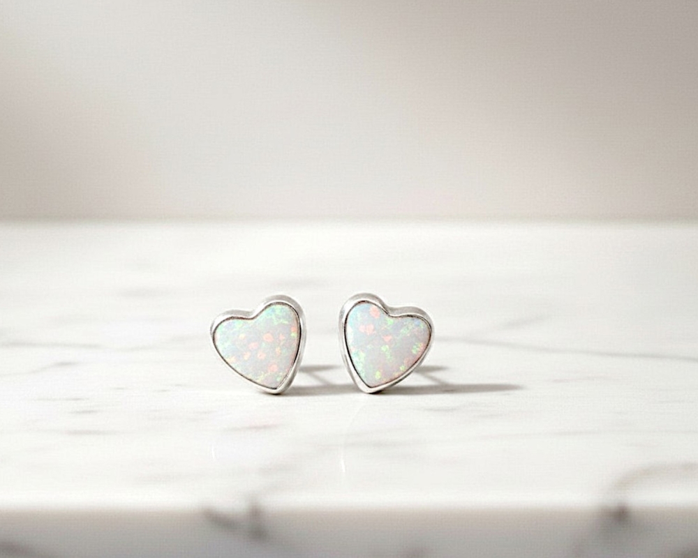 silver white opal heart studs for sale in Leeds