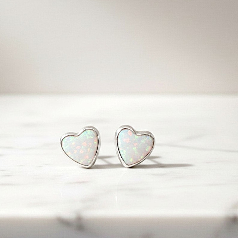 silver white opal heart studs for sale in Leeds