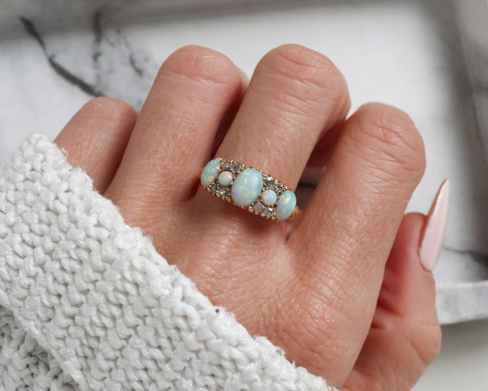 Antique Victorian opal and diamond ring for sale in Leeds, Yorkshire