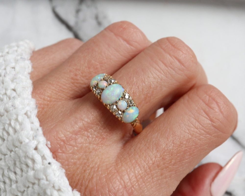 Antique Victorian opal and diamond ring for sale in Leeds, Yorkshire