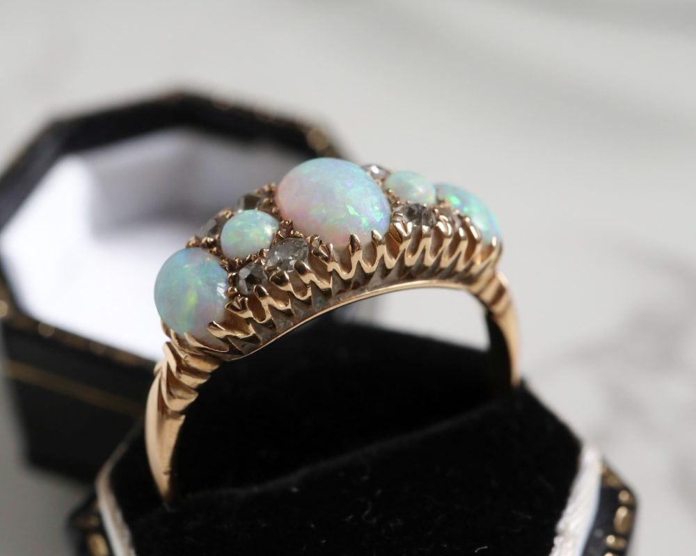 Antique Victorian opal and diamond ring for sale in Leeds, Yorkshire