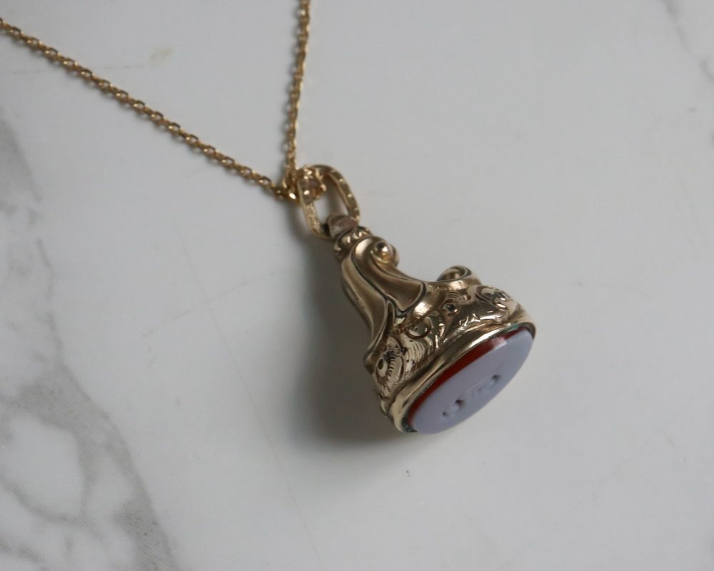 Antique sardonyx seal fob and gold chain for sale in Leeds, Yorkshire