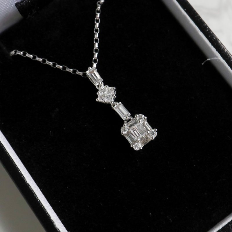 Modern vari-cut diamond pendant in 18ct white gold for sale in Leeds, Yorkshire