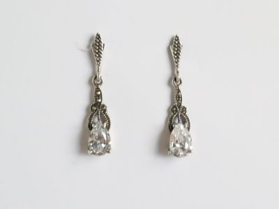 Vintage style silver, marcasite and cubic zirconia earrings for sale in Leeds, Yorkshire