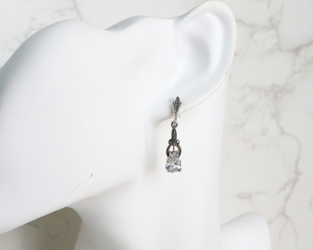 Vintage style silver, marcasite and cubic zirconia earrings for sale in Leeds, Yorkshire
