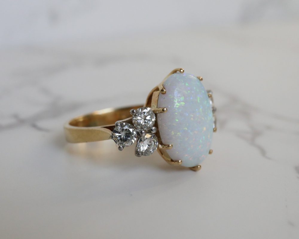 Vintage opal and diamond ring set in 18ct yellow gold for sale in Leeds, Yorkshire
