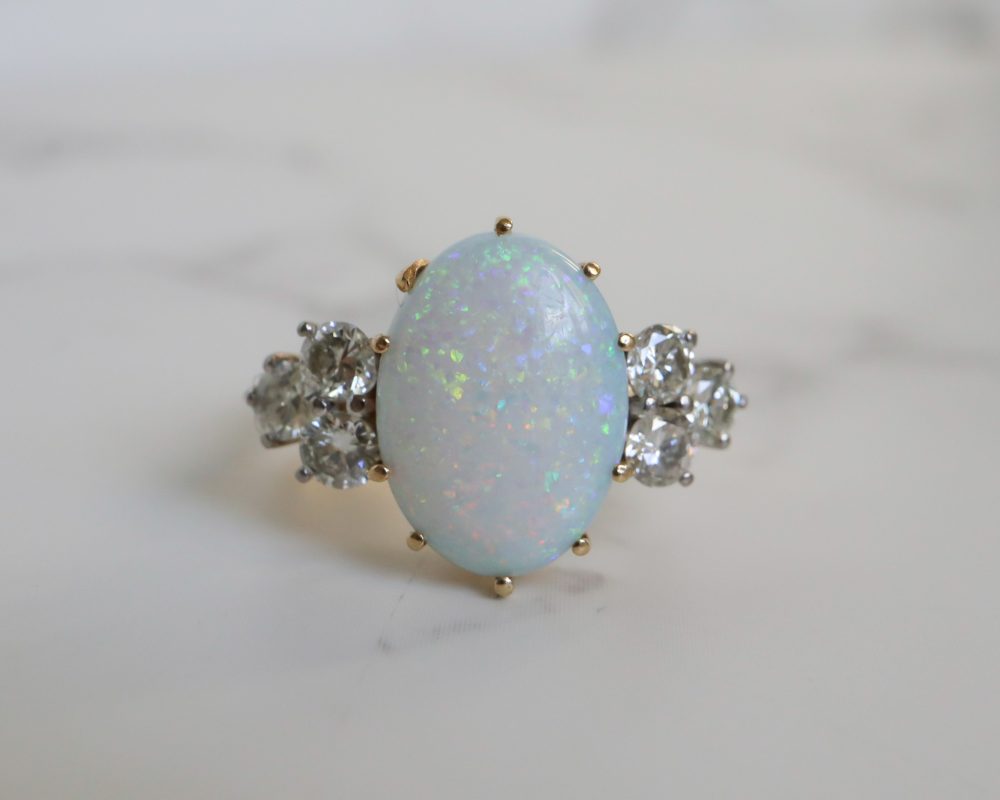 Vintage opal and diamond ring set in 18ct yellow gold for sale in Leeds, Yorkshire