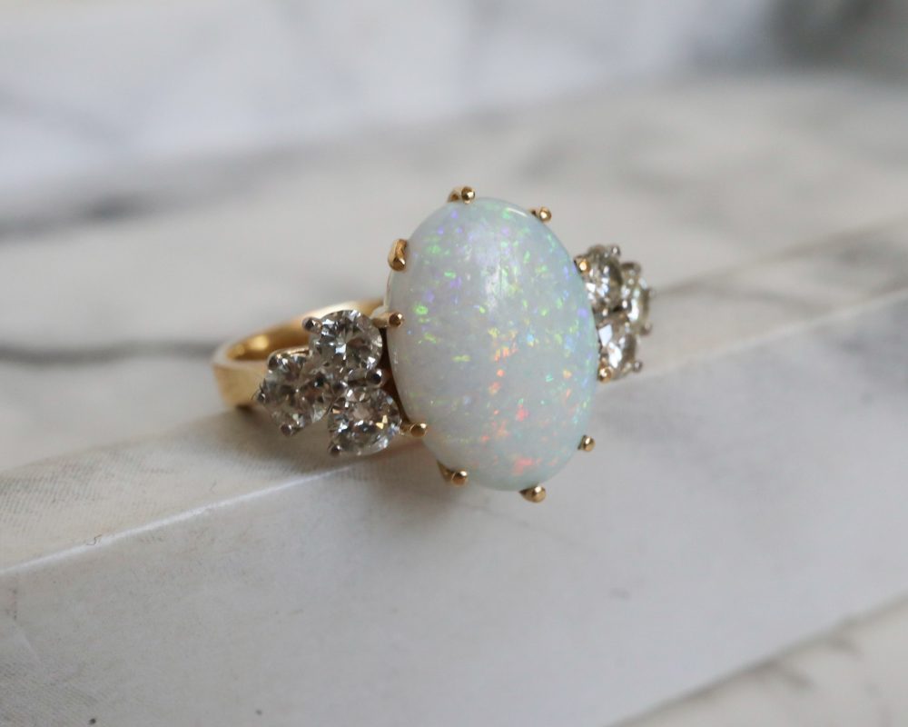 Vintage opal and diamond ring set in 18ct yellow gold for sale in Leeds, Yorkshire