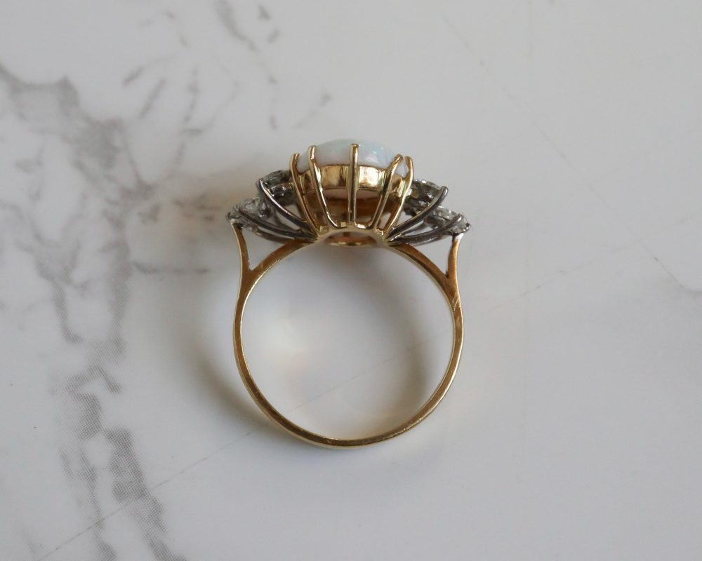 Vintage opal and diamond ring set in 18ct yellow gold for sale in Leeds, Yorkshire