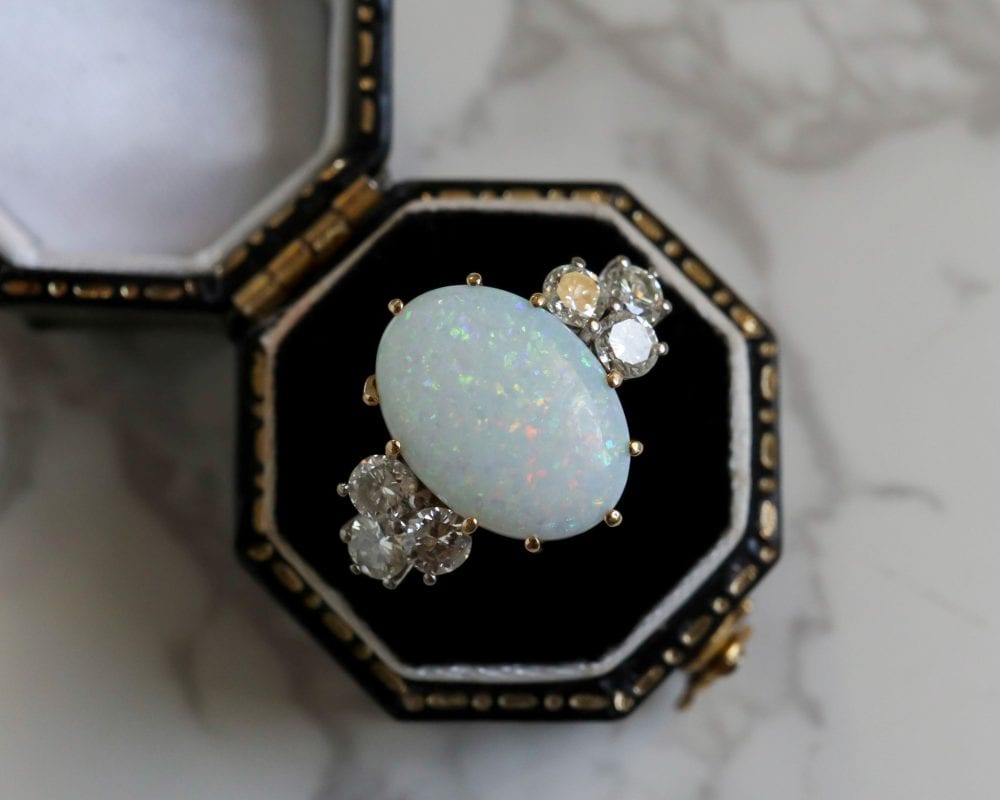 Vintage opal and diamond ring set in 18ct yellow gold for sale in Leeds, Yorkshire
