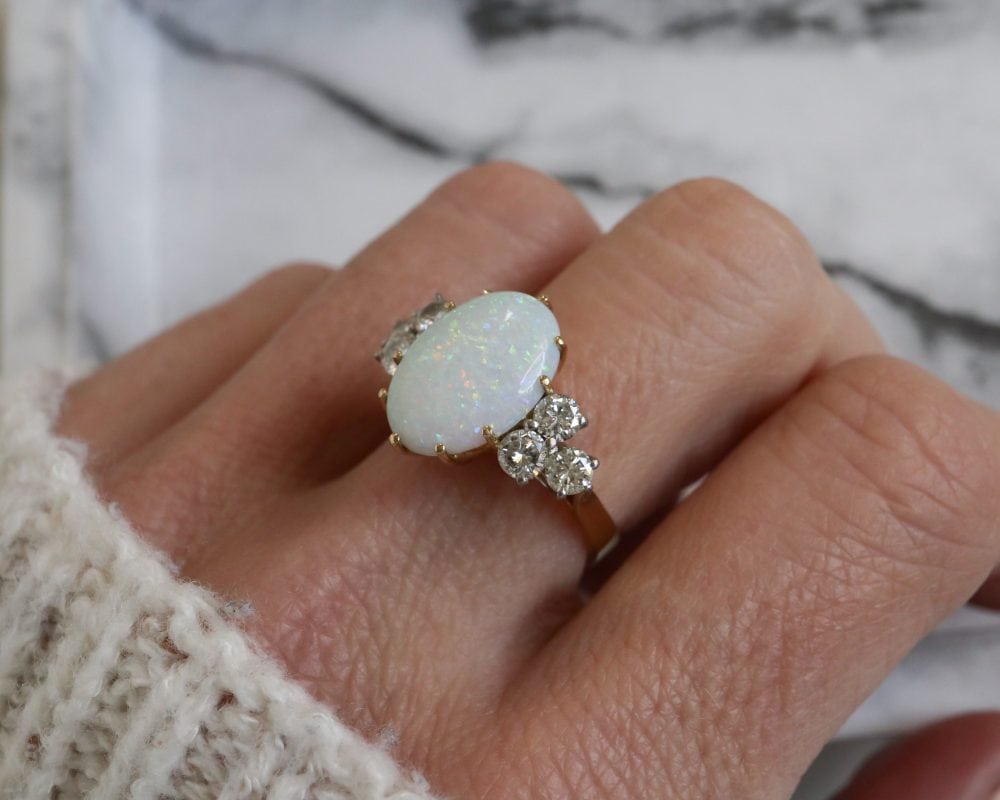 Vintage opal and diamond ring set in 18ct yellow gold for sale in Leeds, Yorkshire