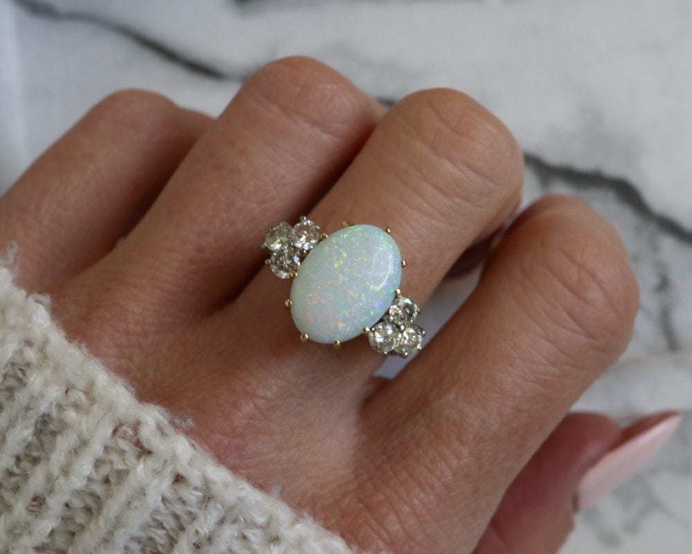 Vintage opal and diamond ring set in 18ct yellow gold for sale in Leeds, Yorkshire