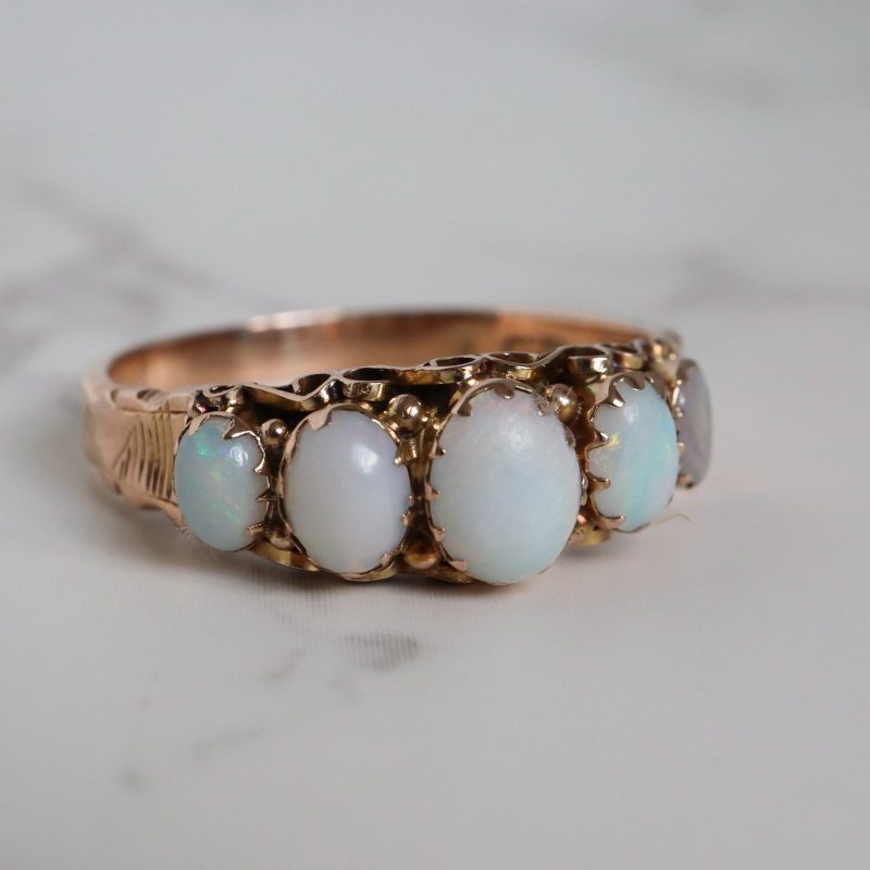 Antique opal five stone ring in 9ct yellow gold for sale in Leeds, Yorkshire