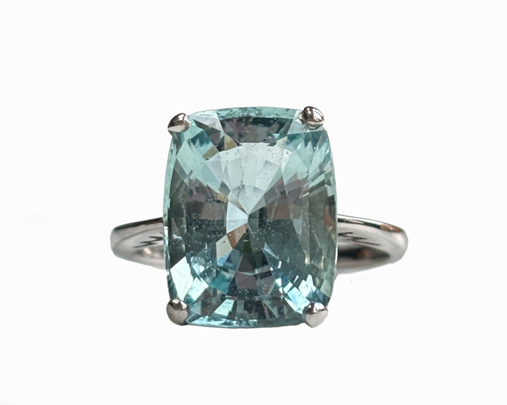 aqua cushion cut photoshop modern 18ct white gold aquamarine cushion cut ring for sale in Leeds