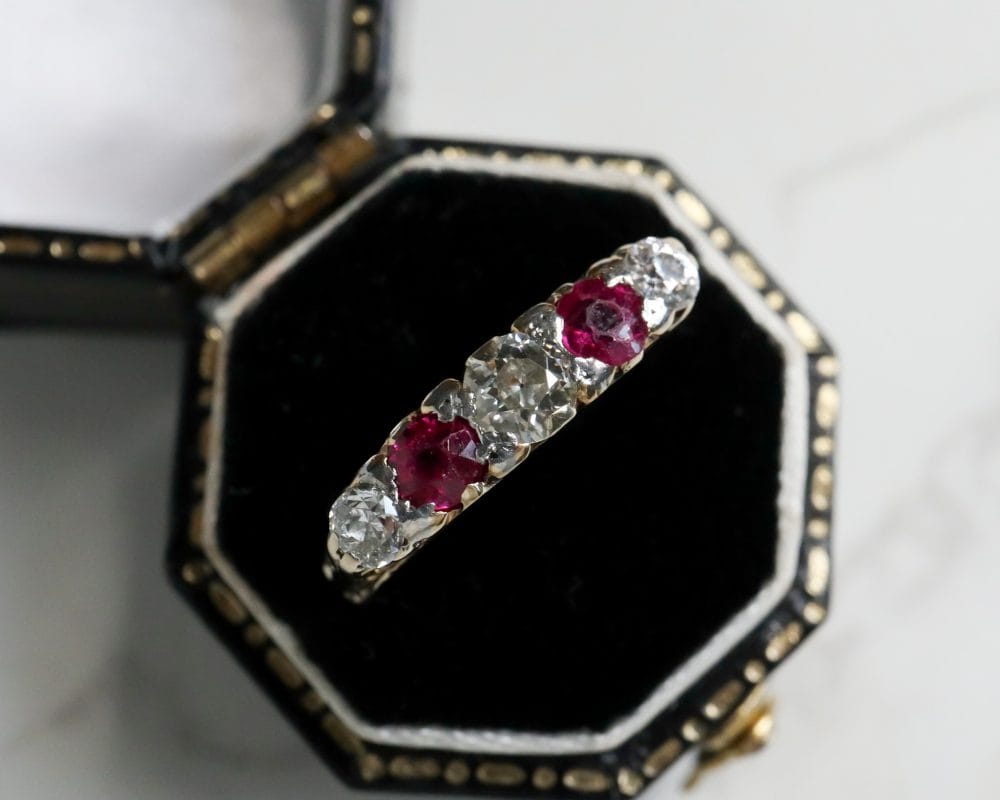 Antique Victorian ruby and diamond five stone ring for sale in Leeds, Yorkshire