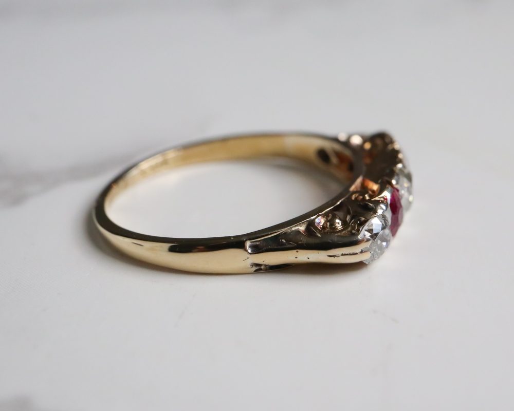 Antique Victorian ruby and diamond five stone ring for sale in Leeds, Yorkshire