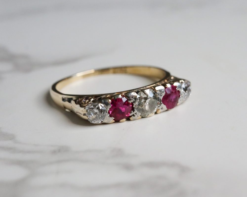 Antique Victorian ruby and diamond five stone ring for sale in Leeds, Yorkshire