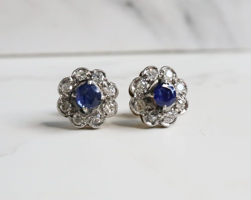 Antique sapphire and diamond stud earrings for sale in Leeds, Yorkshire