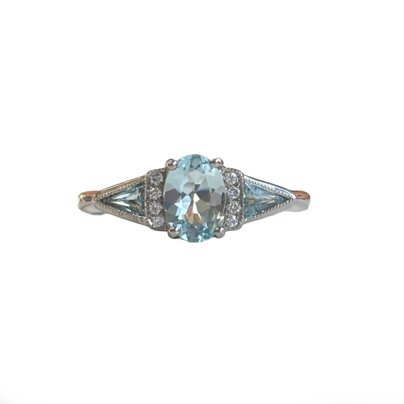 art deco style aquamarine and diamond ring for sale