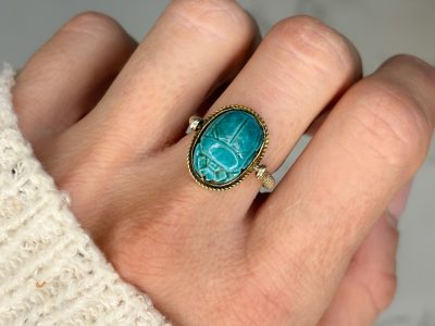 Antique Egyptian Revival scarab beetle ring for sale in Leeds, Yorkshire