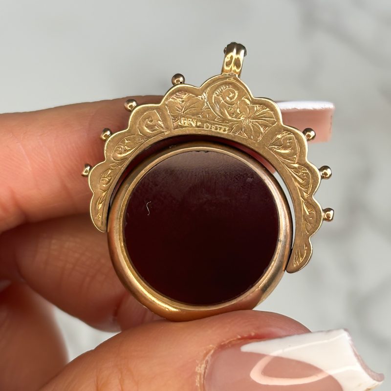 Antique spinning fob 9ct gold, carnelian and bloodstone for sale in Leeds, Yorkshire