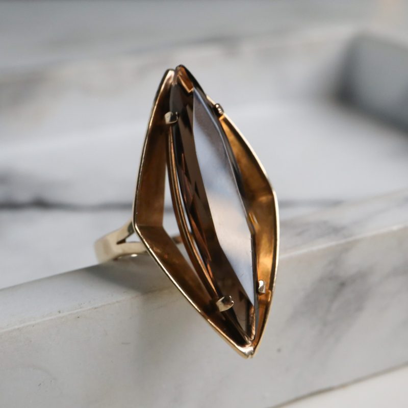 Vintage smoky quartz ring in 9ct yellow gold for sale in Leeds, Yorkshire
