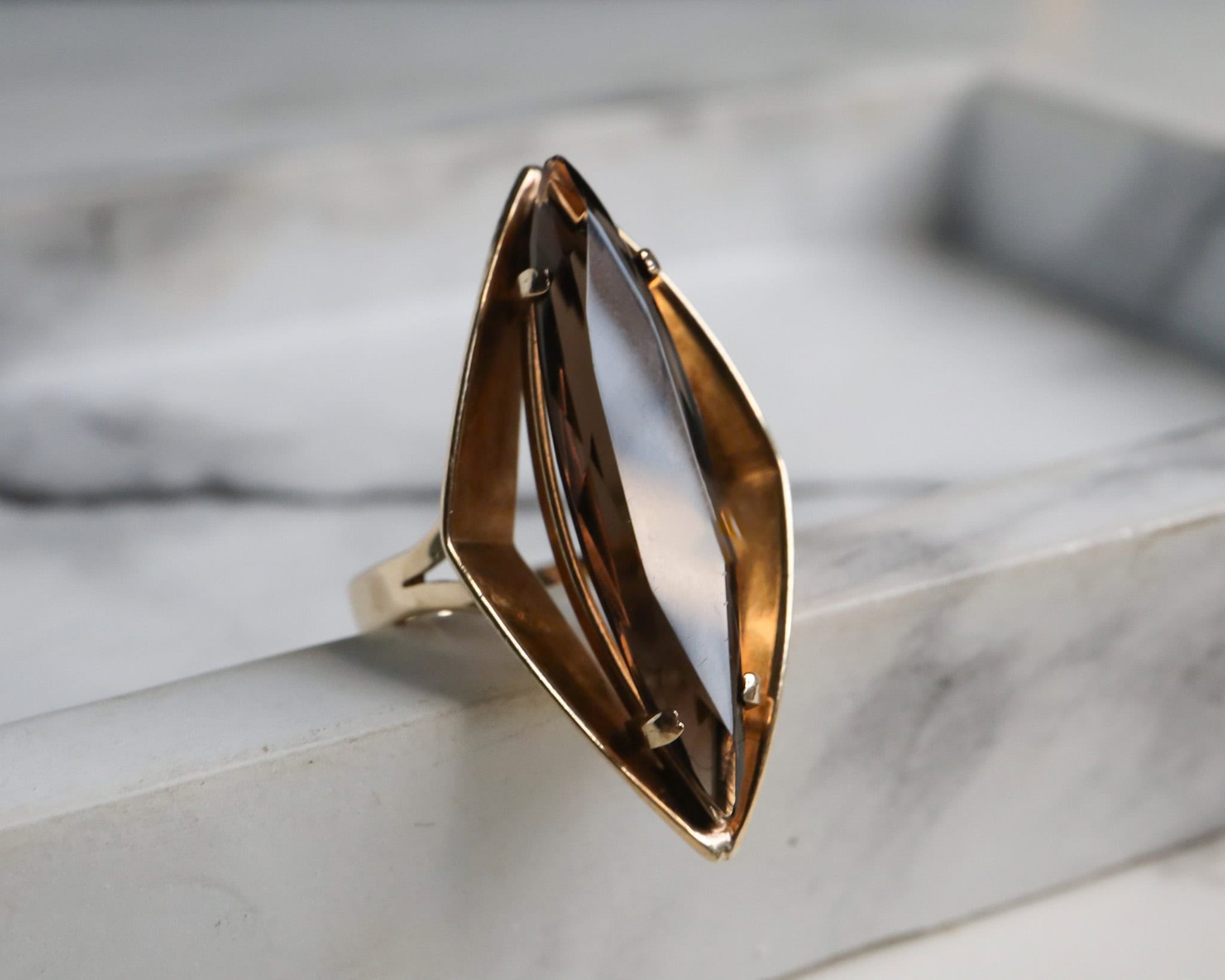 Vintage smoky quartz ring in 9ct yellow gold for sale in Leeds, Yorkshire