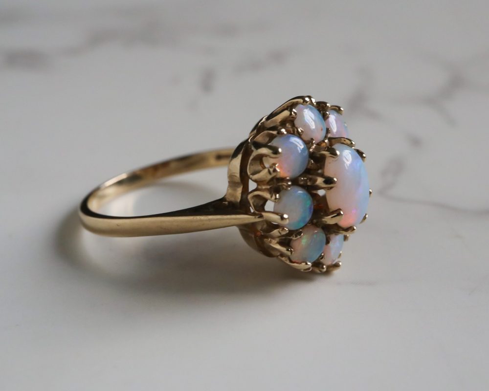 Vintage opal cluster ring in 9ct yellow gold for sale in Leeds, Yorkshire