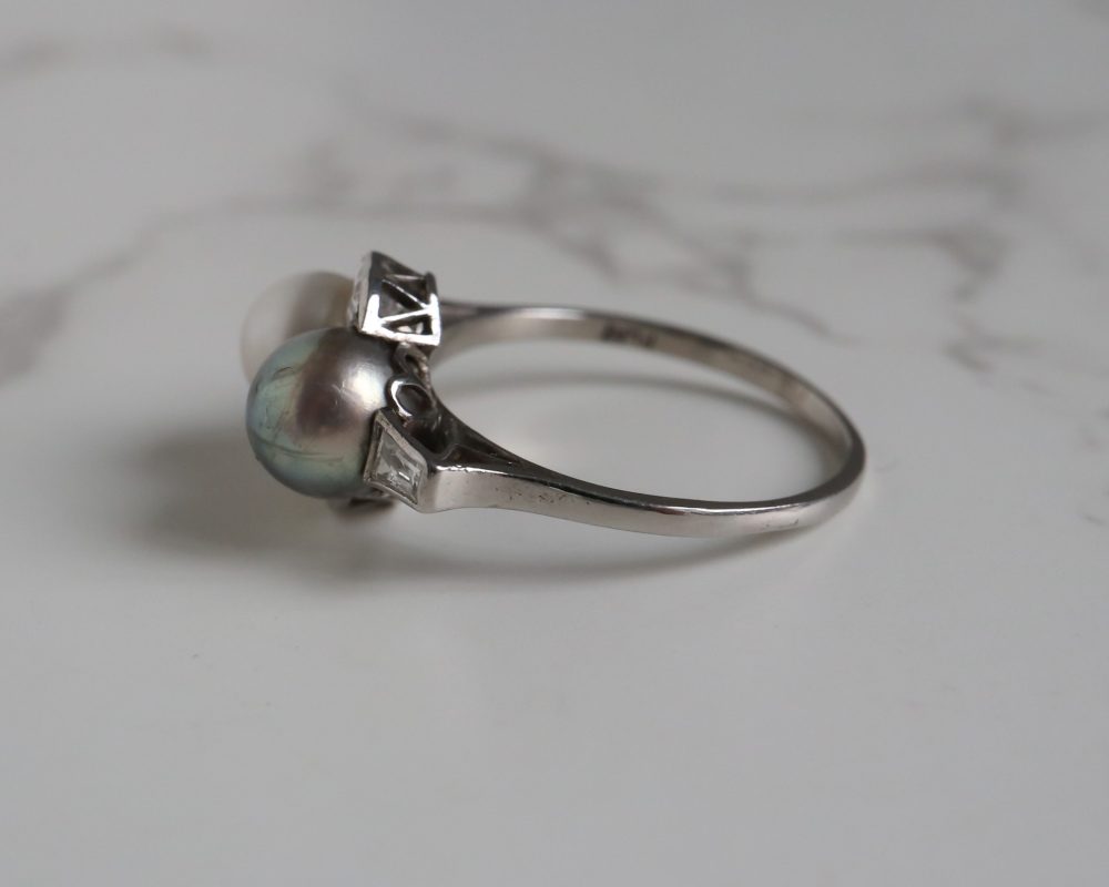 Antique Art Deco pearl and diamond ring in platinum for sale in Leeds, Yorkshire
