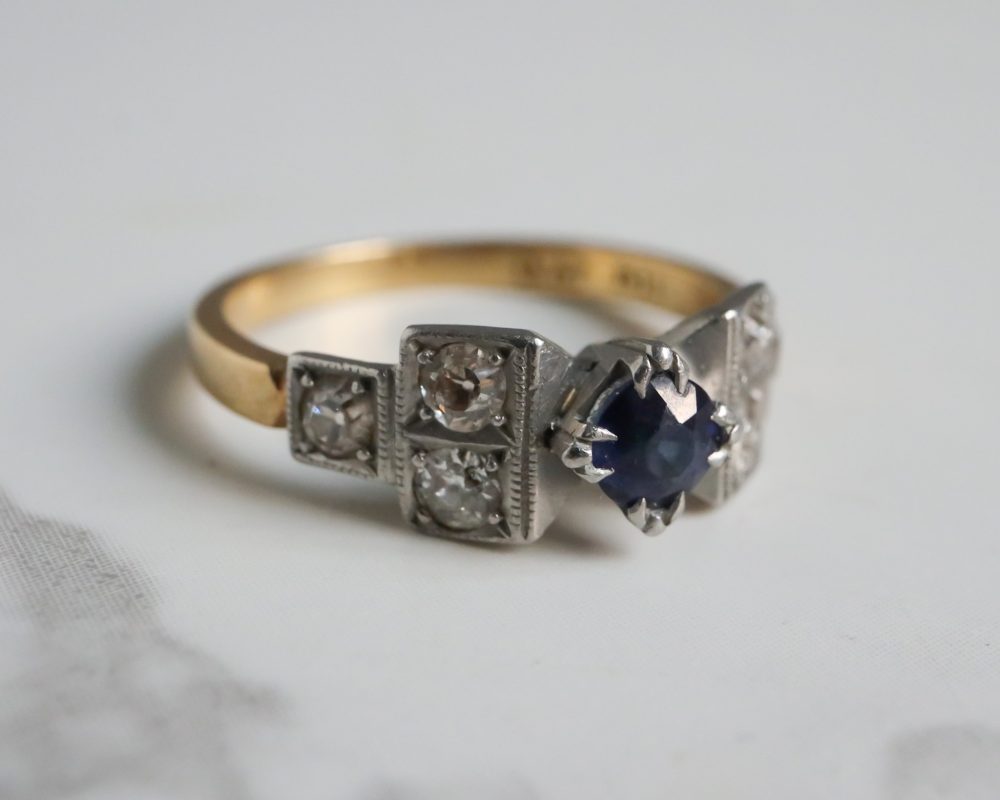 Antique 1930s sapphire and diamond ring for sale in Leeds, Yorkshire