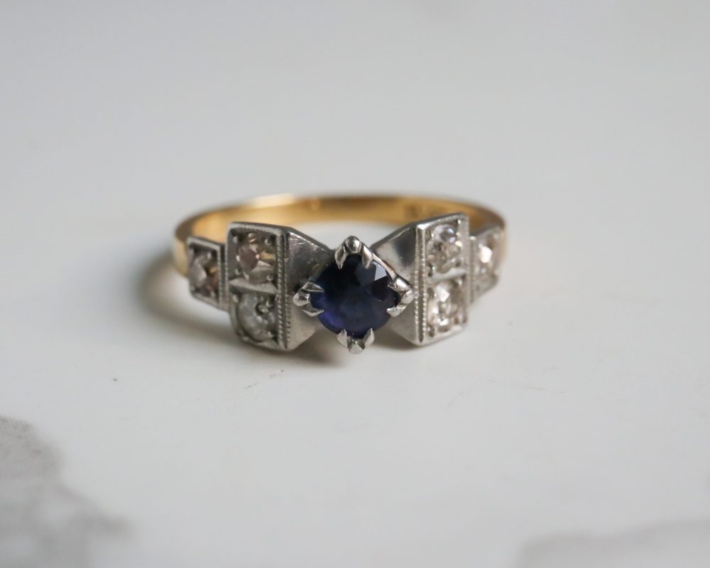 Antique 1930s sapphire and diamond ring for sale in Leeds, Yorkshire
