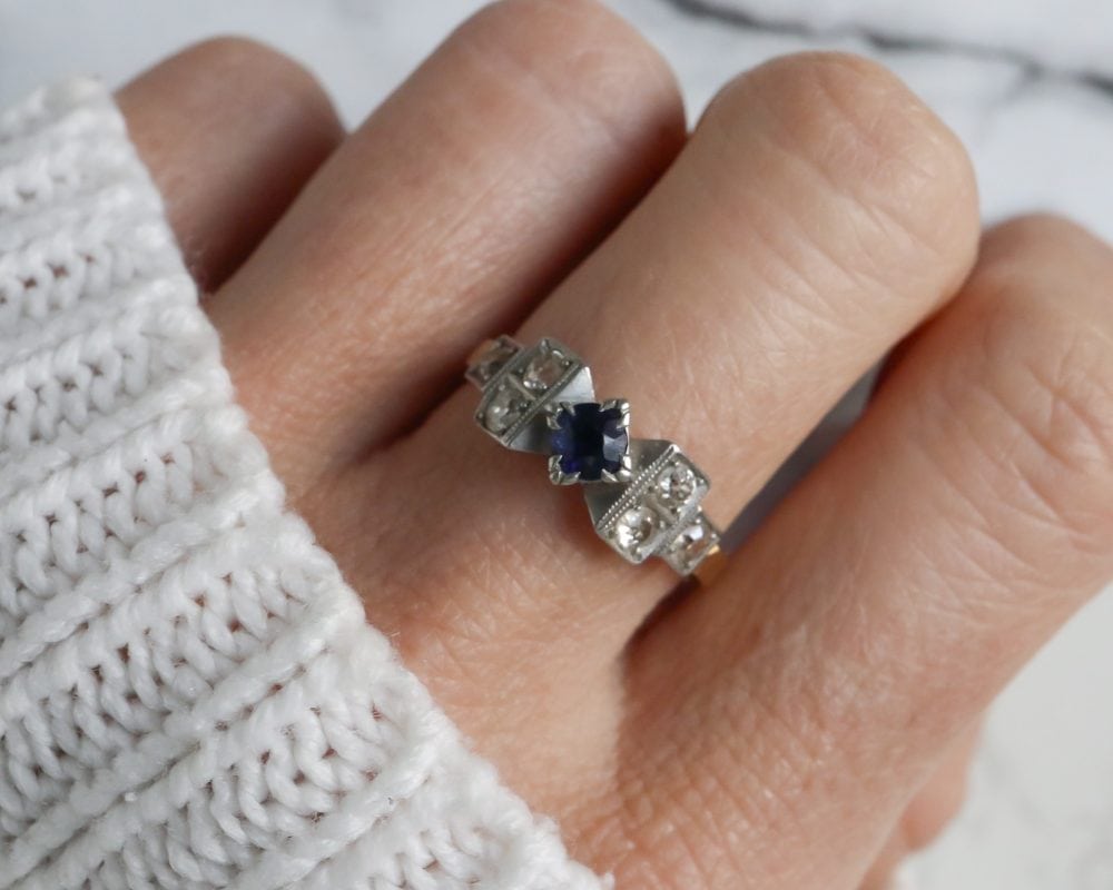 Antique 1930s sapphire and diamond ring for sale in Leeds, Yorkshire