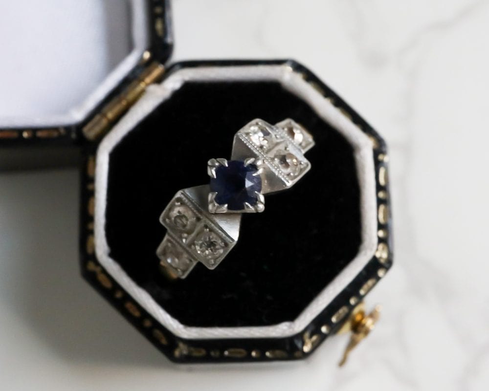 Antique 1930s sapphire and diamond ring for sale in Leeds, Yorkshire