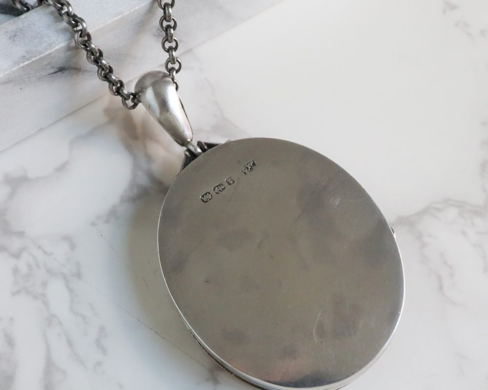 Antique Victorian large silver locket with bird detail for sale in Leeds, Yorkshire
