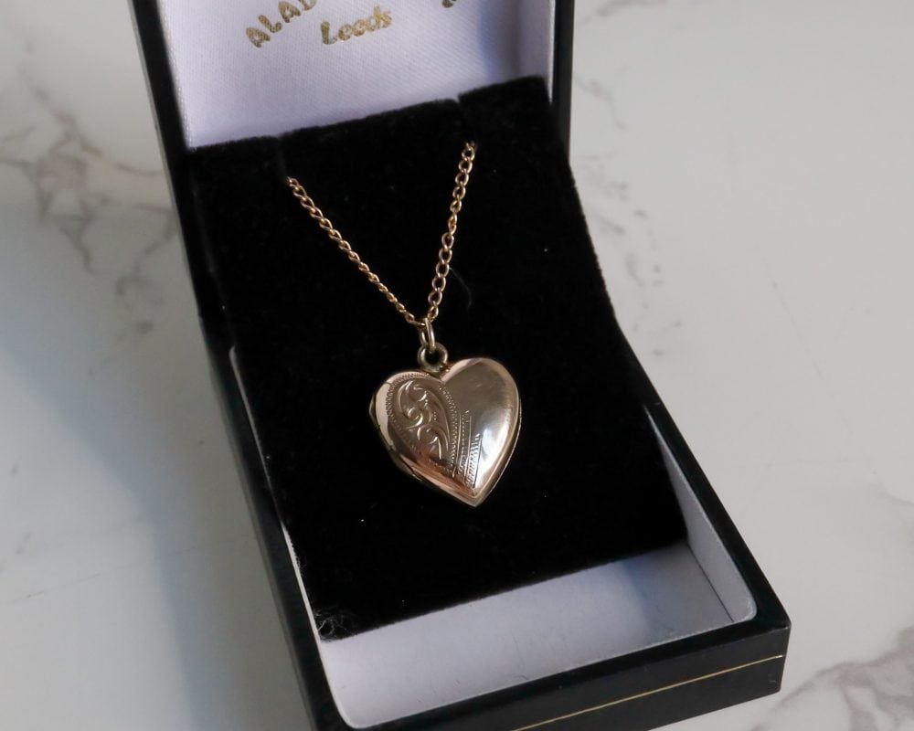 Vintage gold heart locket and chain for sale in Leeds, Yorkshire