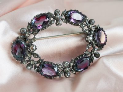 Antique amethyst brooch with paste and silver for sale in Leeds, Yorkshire