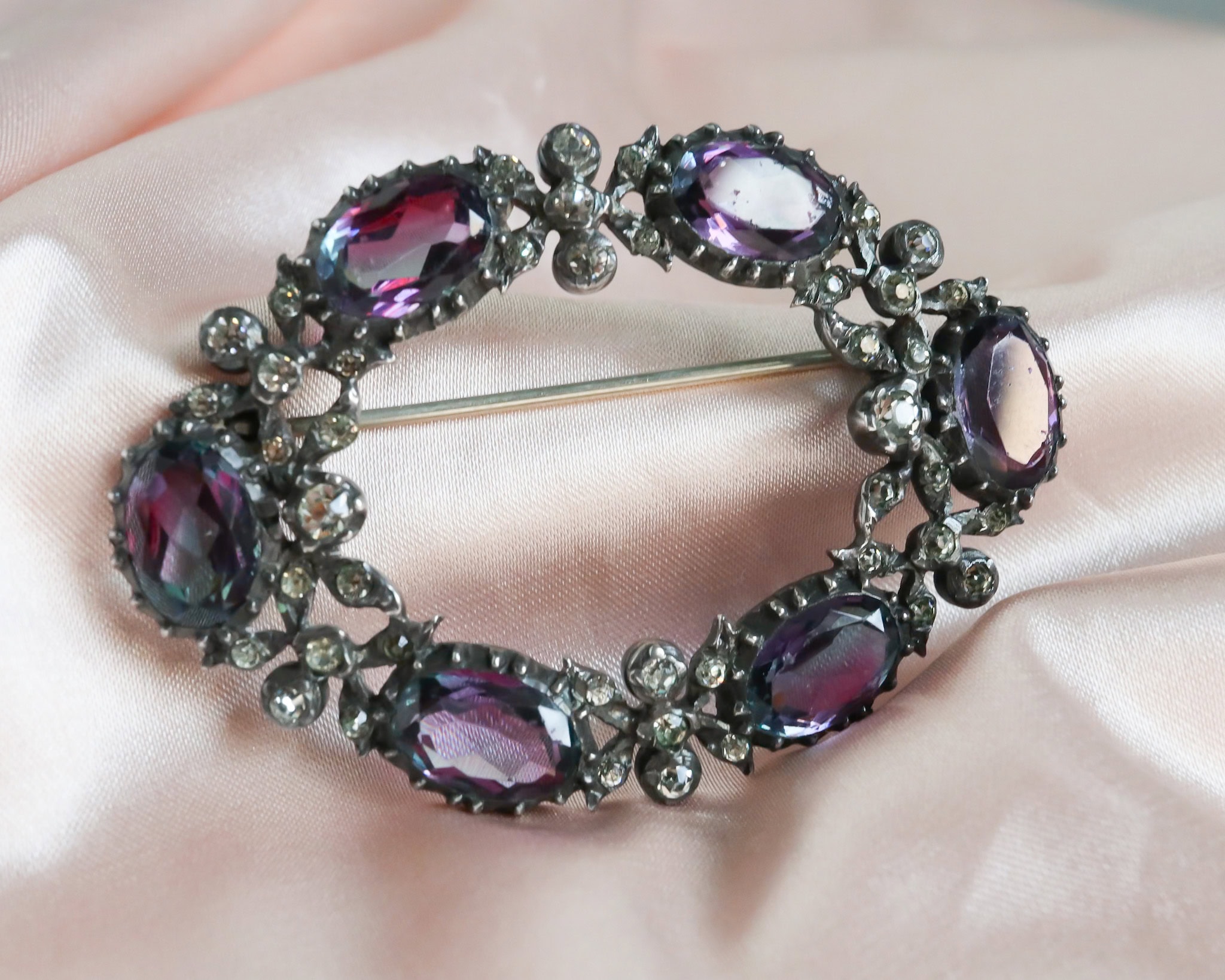 Antique amethyst brooch with paste and silver for sale in Leeds, Yorkshire
