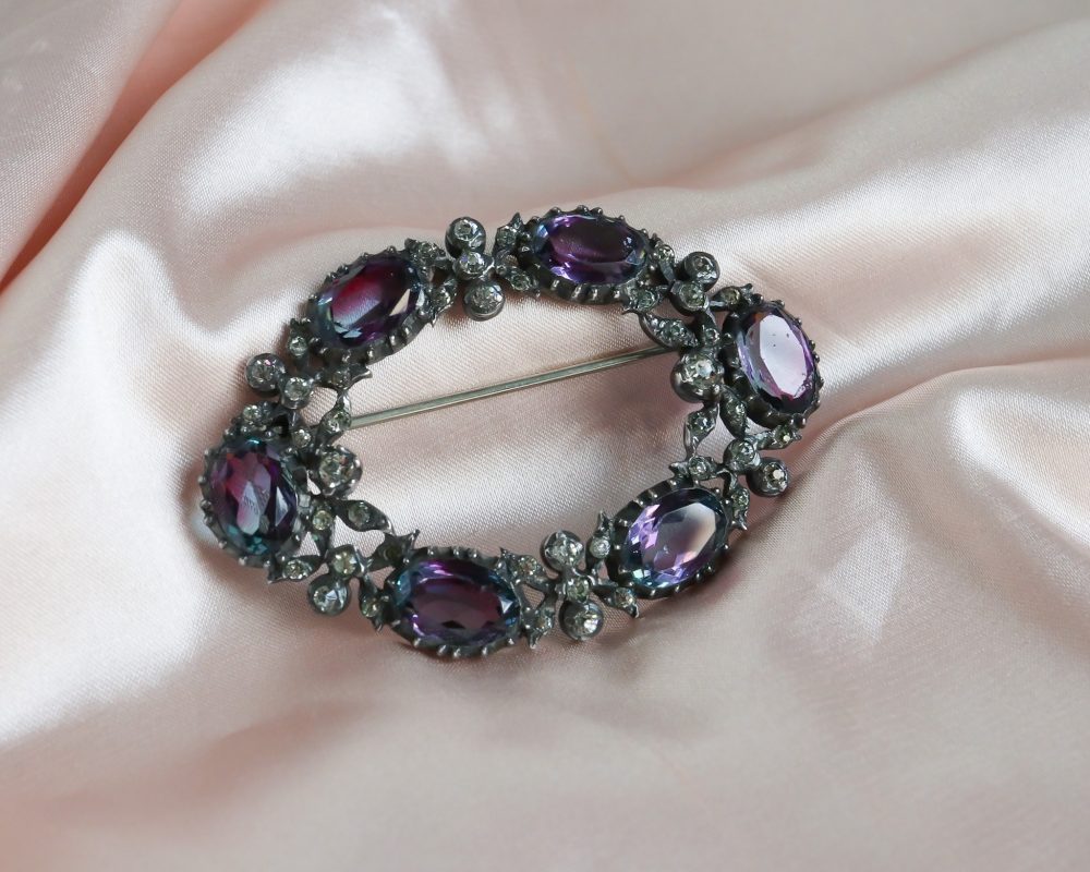 Antique amethyst brooch with paste and silver for sale in Leeds, Yorkshire