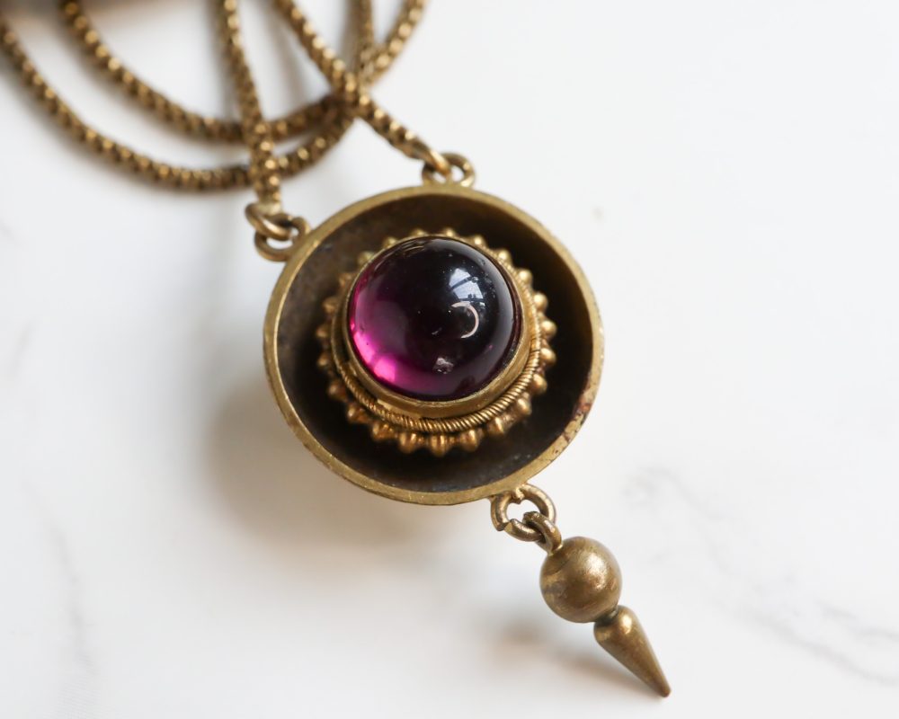 Victorian Etruscan Revival garnet brooch for sale in Leeds, Yorkshire