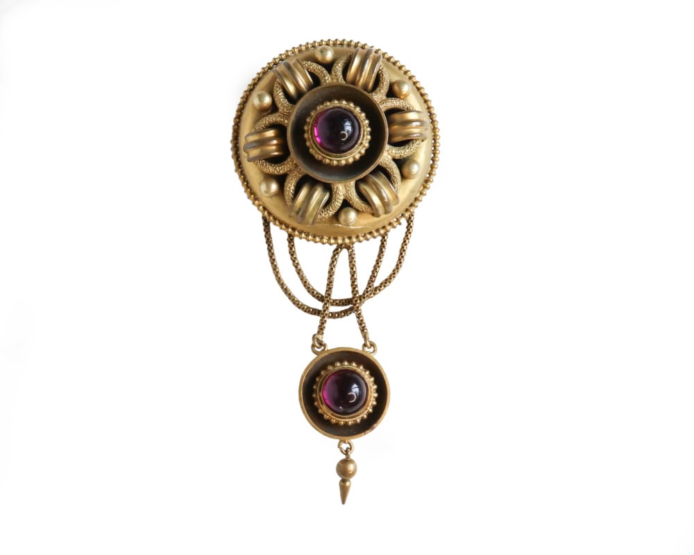 victorian etruscan revival garnet brooch for sale
