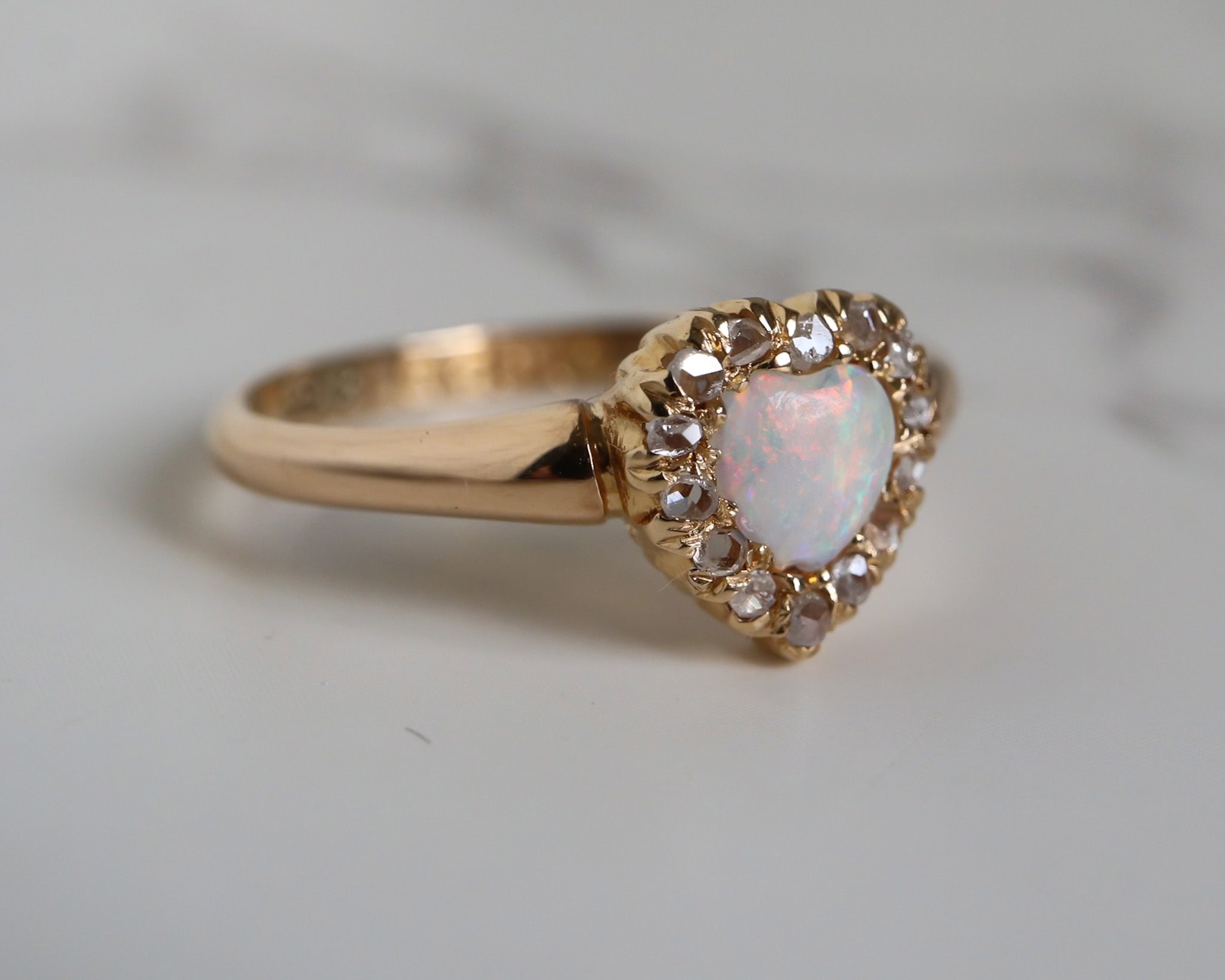 Edwardian antique opal and diamond heart shaped ring for sale in Leeds, Yorkshire