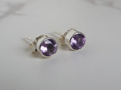 Silver and amethyst stud earrings for pierced ears